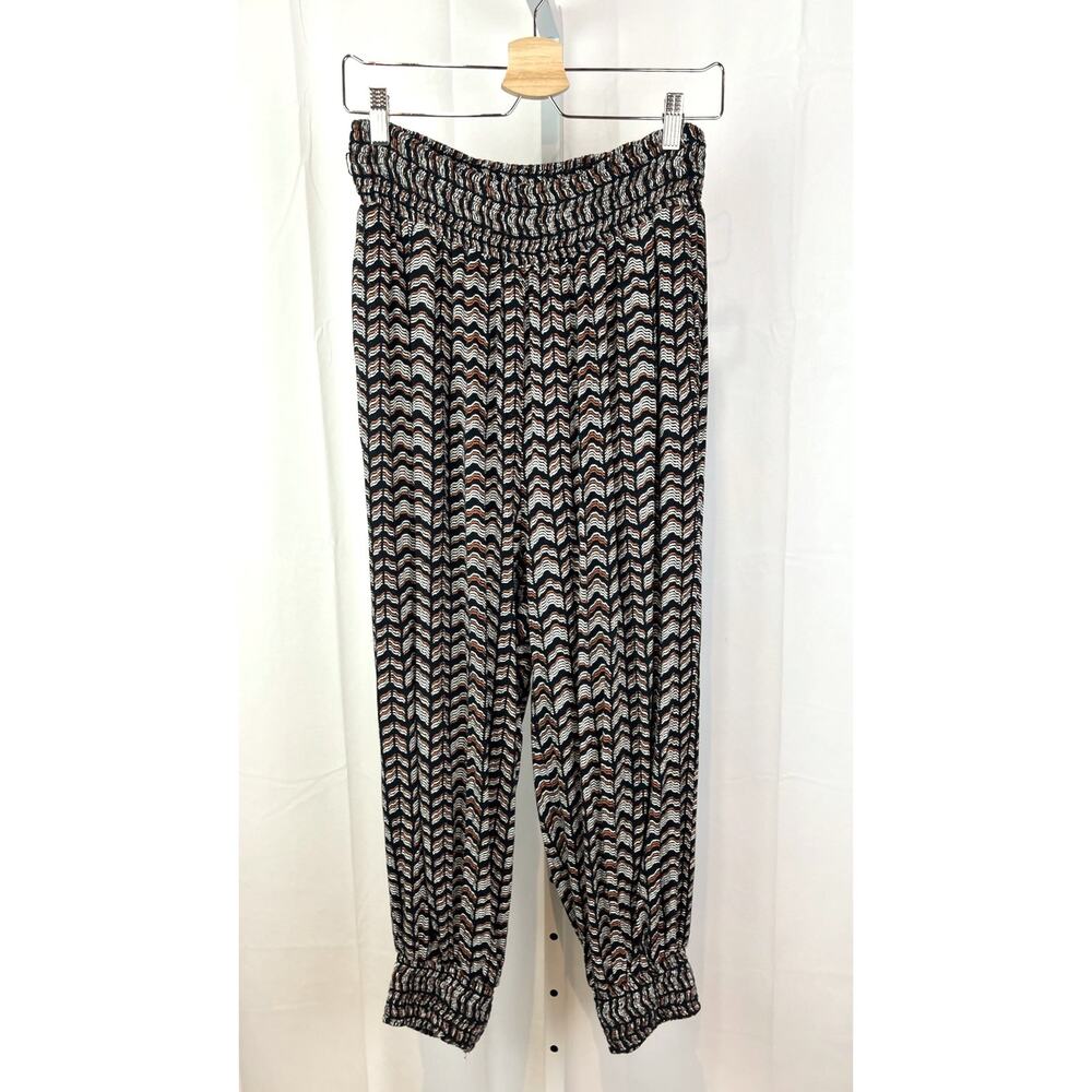 by ANTHROPOLOGIE Abstract Joggers Pull On Crop Harem Pants Black Motif Size M